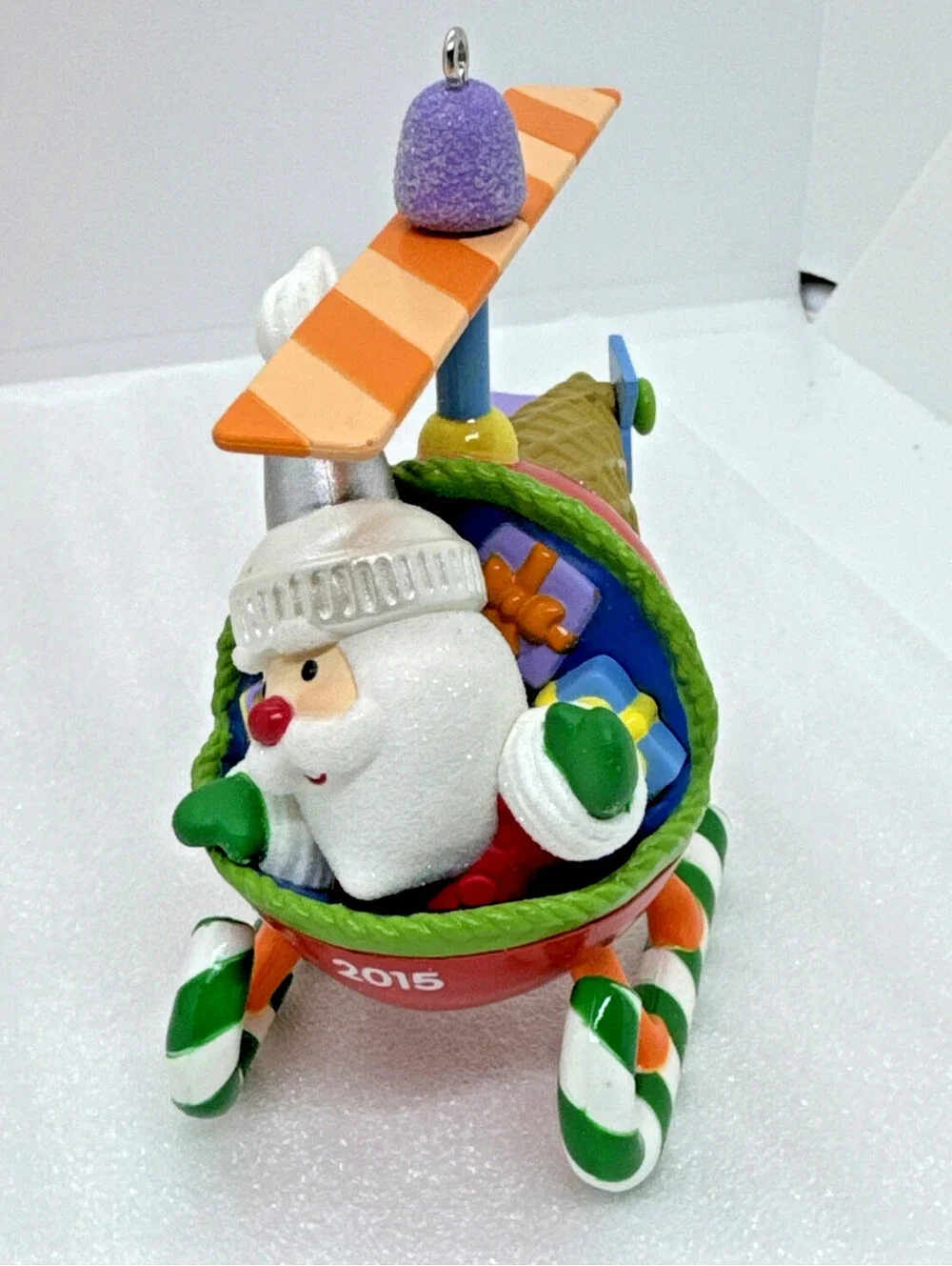 2015 Hallmark Event REPAINT “Santa's Sweet Ride” Helicopter Ornament KOC Event